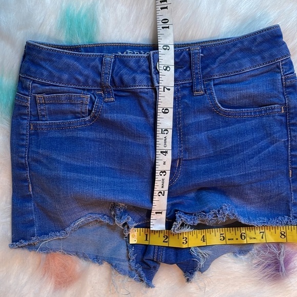 AMERICAN Eagle Outfitters‎ Super Stretch Hi Rise Shortie Blue Jean Shorts - Picture 6 of 6